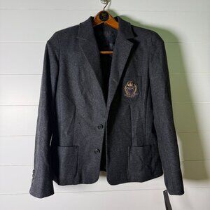 Ralph Ralph Lauren NWT Crest Blazer Stretch Fabric Wool Blend Dark Gray Sz M